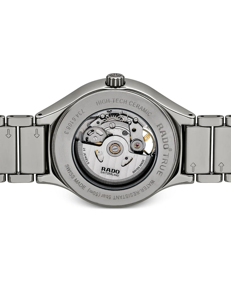 Rado Unisex Swiss Automatic True Secret Diamond (1/8 ct. t.w.) Gray Ceramic Bracelet Watch 40mm