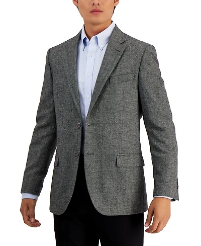 Nautica Men's Modern-Fit Herringbone Cotton & Linen Blazer
