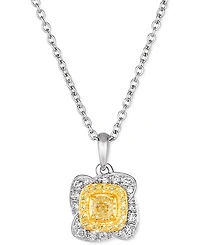 Le Vian Sunny Yellow Diamond (1/4 ct. t.w.) & Vanilla Diamond (1/6 ct. t.w.) Double Halo 18" Pendant Necklace in Platinum & 14k Gold