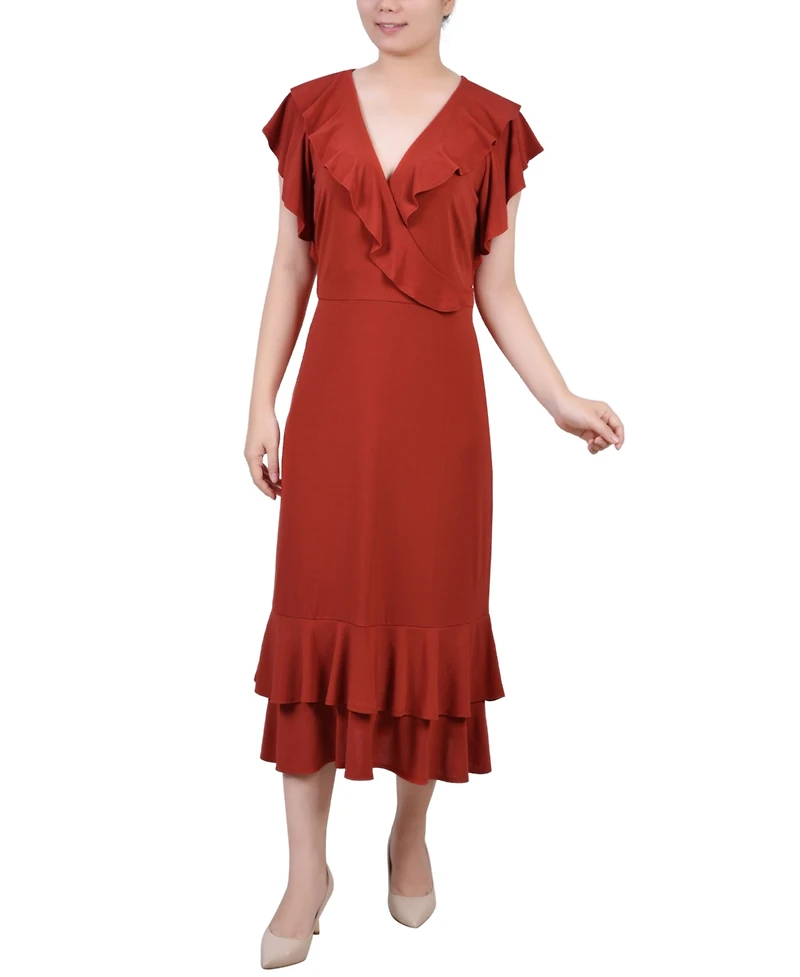 Ny Collection Petite Flutter Sleeve Ruffle Midi Dress