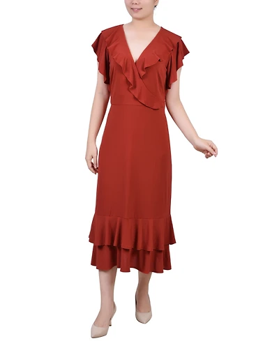 Ny Collection Petite Flutter Sleeve Ruffle Midi Dress