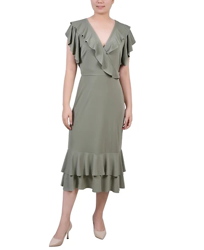 Ny Collection Petite Flutter Sleeve Ruffle Midi Dress
