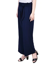 Ny Collection Petite Cropped Solid Pull On Pants with Sash
