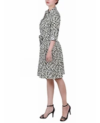 Ny Collection Petite Printed Long Sleeve Roll Tab Shirtdress