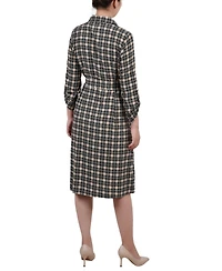 Ny Collection Petite Printed Long Sleeve Roll Tab Shirtdress