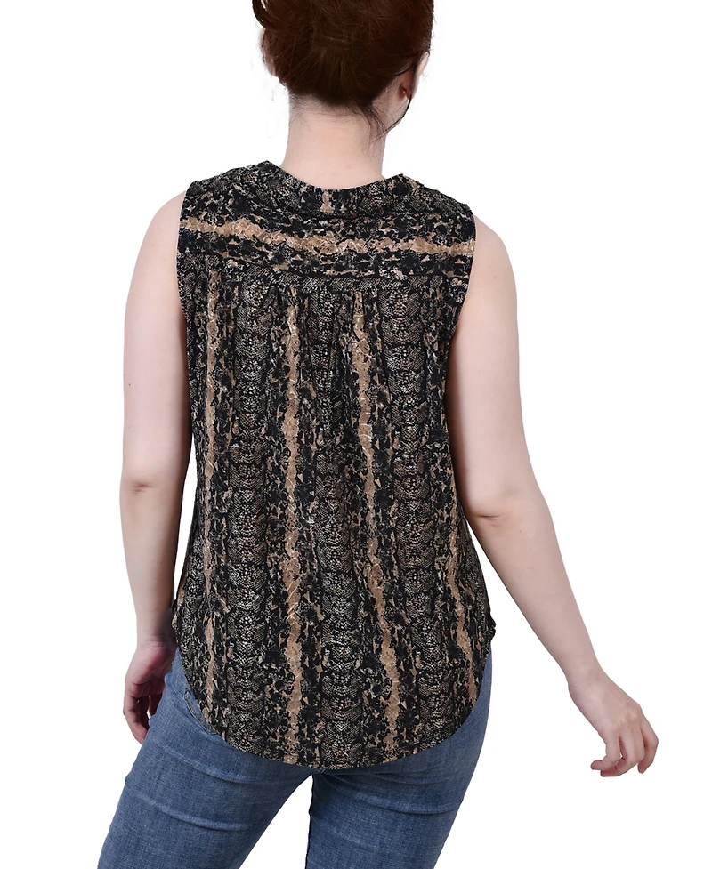 Ny Collection Petite Sleeveless Jacquard Y-neck Top