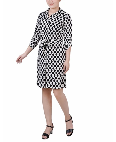 Ny Collection Petite 3/4-Sleeve Printed Shirt Dress