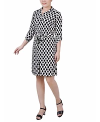 Ny Collection Petite 3/4-Sleeve Printed Shirt Dress