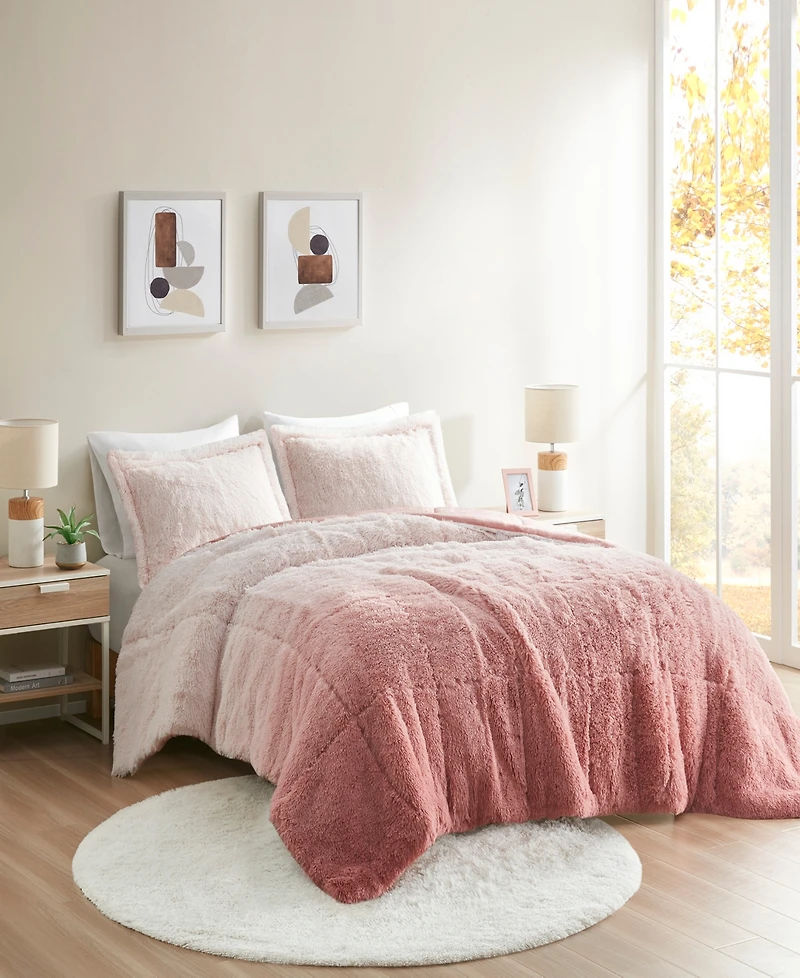 Intelligent Design Brielle Ombre Shaggy Faux Fur 3-Pc. Comforter Set, Full/Queen