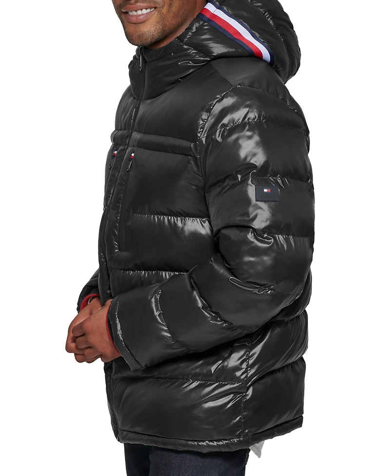Tommy Hilfiger Men's Fashion Shine Quilted Hooded Puffer Jacket