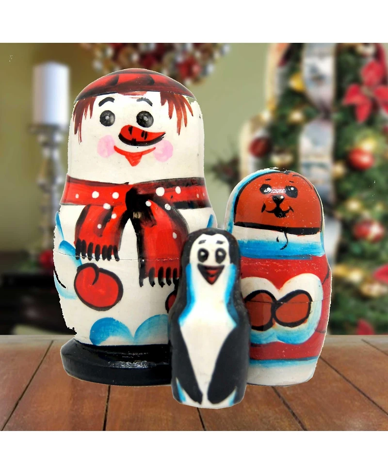 G.DeBrekht Gift Bag Santa Family 3-Piece Doll Russian Matryoshka Nested Dolls Set