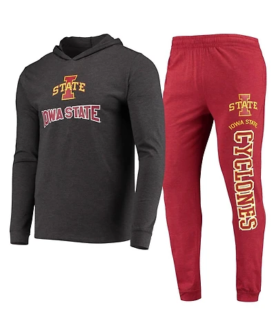 Men's Concepts Sport Cardinal, Charcoal Iowa State Cyclones Meter Long Sleeve Hoodie T-shirt and Jogger Pants Sleep Set