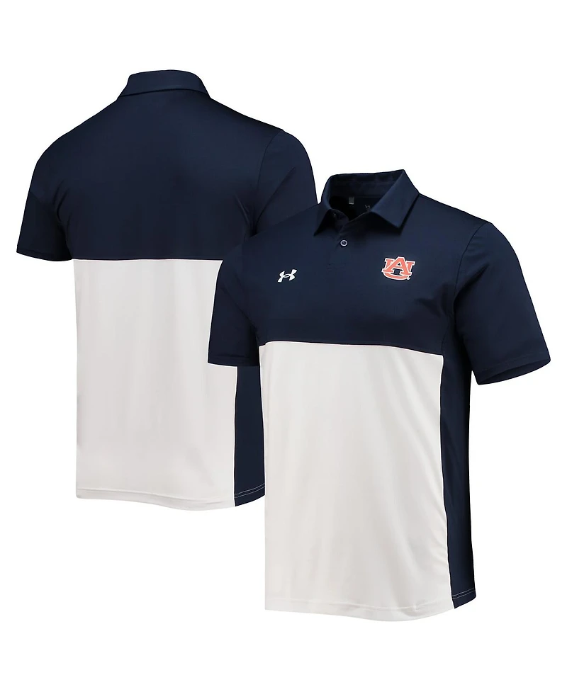 Men's Under Armour Navy, White Auburn Tigers 2022 Blocked Coaches Performance Polo Shirt