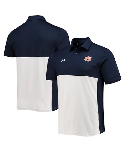 Men's Under Armour Navy, White Auburn Tigers 2022 Blocked Coaches Performance Polo Shirt