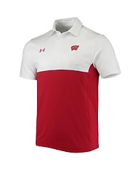 Men's Under Armour White, Red Wisconsin Badgers 2022 Blocked Coaches Performance Polo Shirt