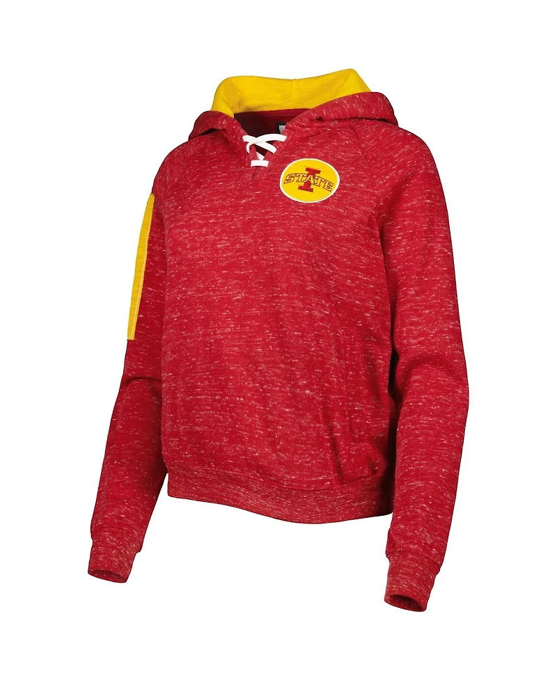 Women's Colosseum Cardinal Iowa State Cyclones The Devil Speckle Lace-Placket Raglan Pullover Hoodie