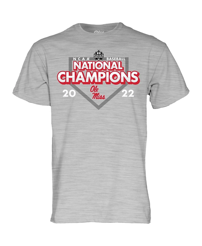 Men's Blue 84 Heathered Gray Ole Miss Rebels 2022 Ncaa Men's Baseball College World Series Champions Schedule T-shirt