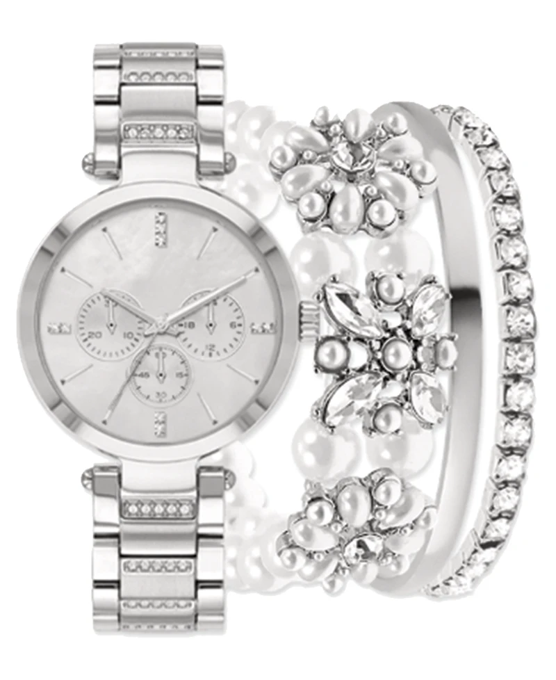 Jessica Carlyle Women's Silver-Tone Metal Alloy Bracelet Watch 34mm Gift Set