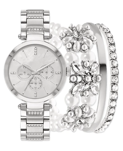 Jessica Carlyle Women's Silver-Tone Metal Alloy Bracelet Watch 34mm Gift Set