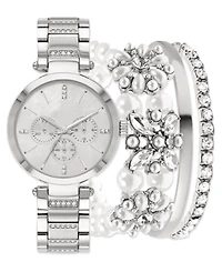 Jessica Carlyle Women's Silver-Tone Metal Alloy Bracelet Watch 34mm Gift Set
