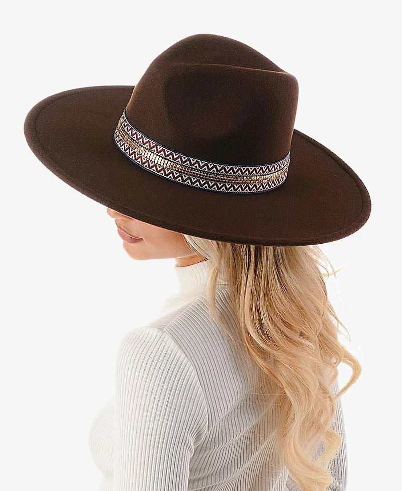 Marcus Adler Women's Metallic Trim Wool Blend Panama Hat