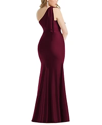 Cynthia & Sahar Women's Cascading Bow One-Shoulder Stretch Satin Mermaid Dress with Slight Train