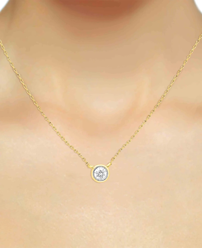Forever Grown Diamonds Lab-Created Diamond Bezel Soltiare 18" Pendant Necklace (1/5 ct. t.w.) in 14k Gold-Plated Sterling Silver