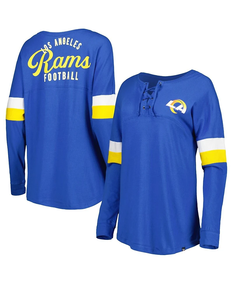Women's New Era Royal Los Angeles Rams Athletic Varsity Lace-Up Long Sleeve T-shirt