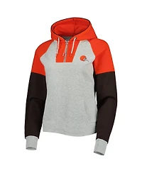 Women's Antigua Heathered Gray, Orange Cleveland Browns Jackpot Raglan Half-Zip Pullover Hoodie