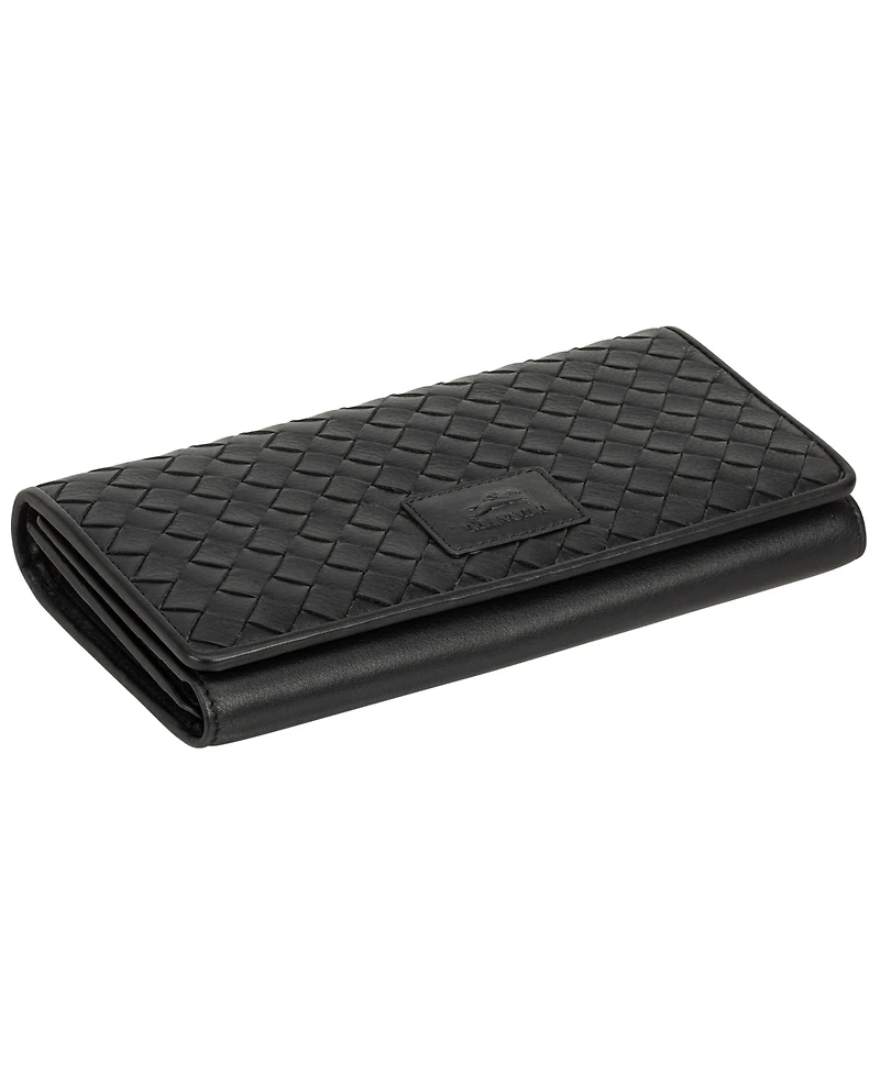 Mancini Women's Basket Weave Collection Rfid Secure Trifold Wallet