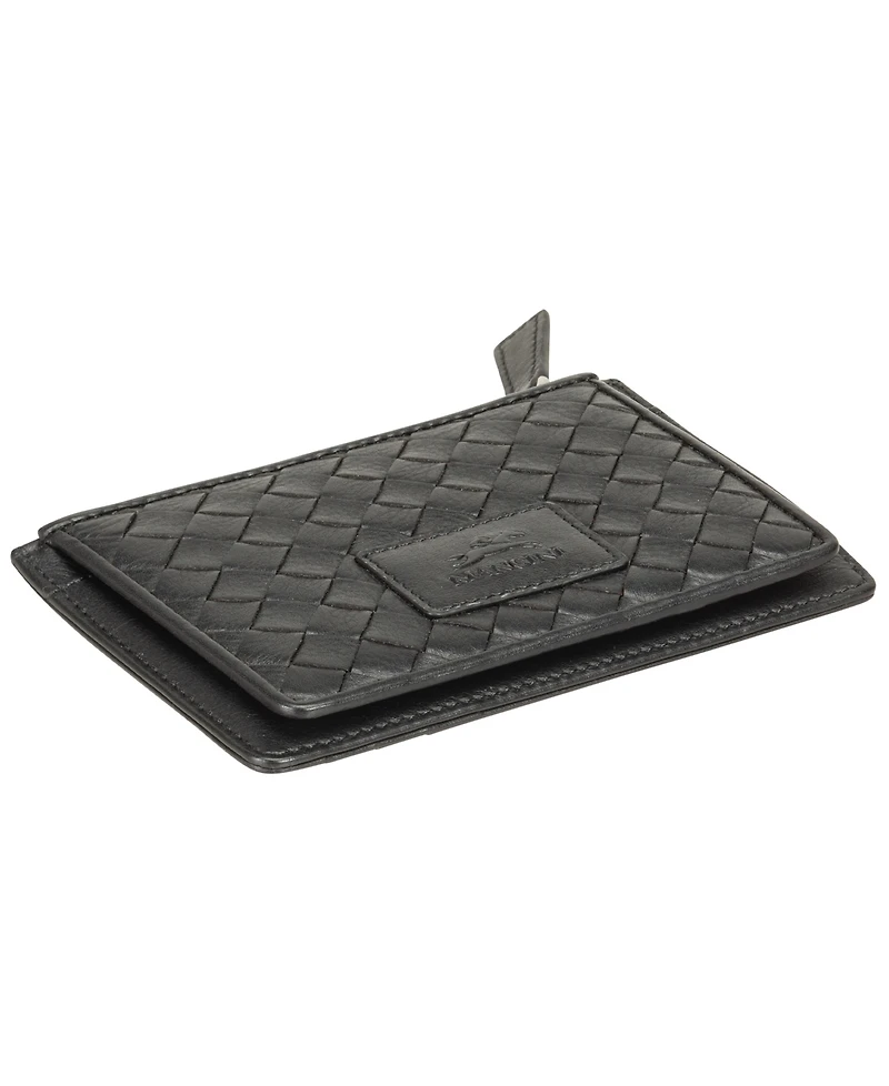 Mancini Women's Basket Weave Collection Rfid Secure Card Case and Coin Pocket