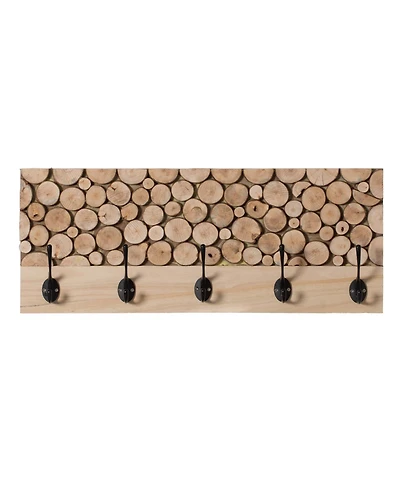 Vintiquewise Natural Wood Hook Rack with Five Hooks for Entryway, Office, Bedroom, and Playroom