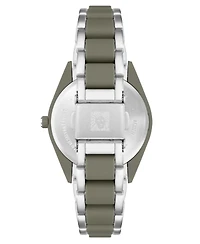 Anne Klein Women's Three-Hand Quartz Silver-Tone and Olive Green Solar Oceanwork Plastic Bracelet Watch, 38.5mm