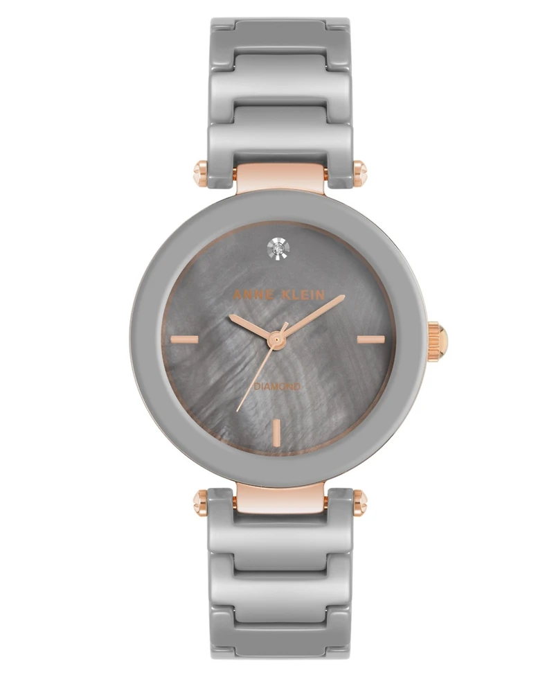 Anne Klein Women's Three-Hand Quartz Taupe Ceramic Link Bracelet Watch, 33mm