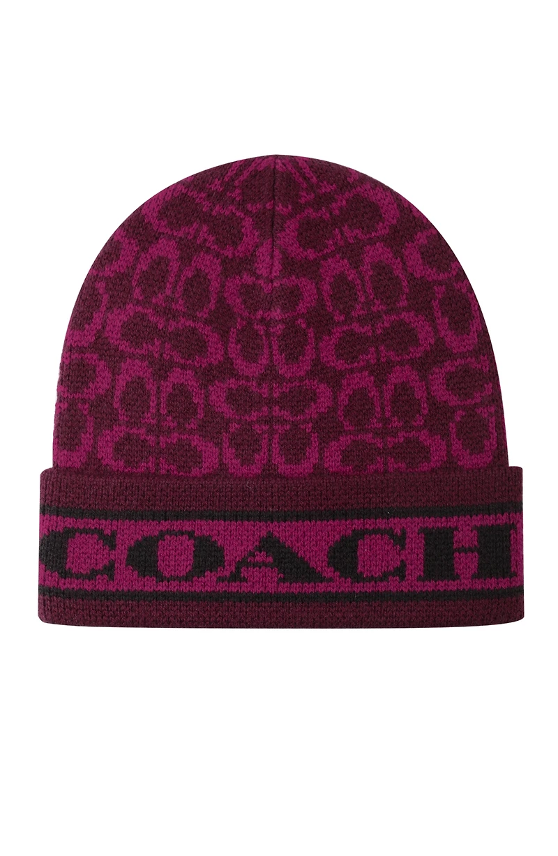 Coach Women's Signature Logo Soft Rib Knit Cuff Beanie