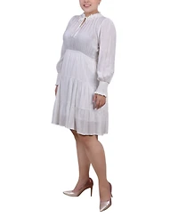 Ny Collection Plus Size Long Sleeve Tiered Dress with Ruffled Neck