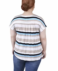 Ny Collection Plus Short Sleeve Striped V-neck Top