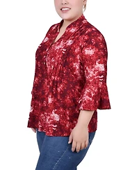Ny Collection Plus 3/4 Sleeve Overlapped Bell Y-Neck Top