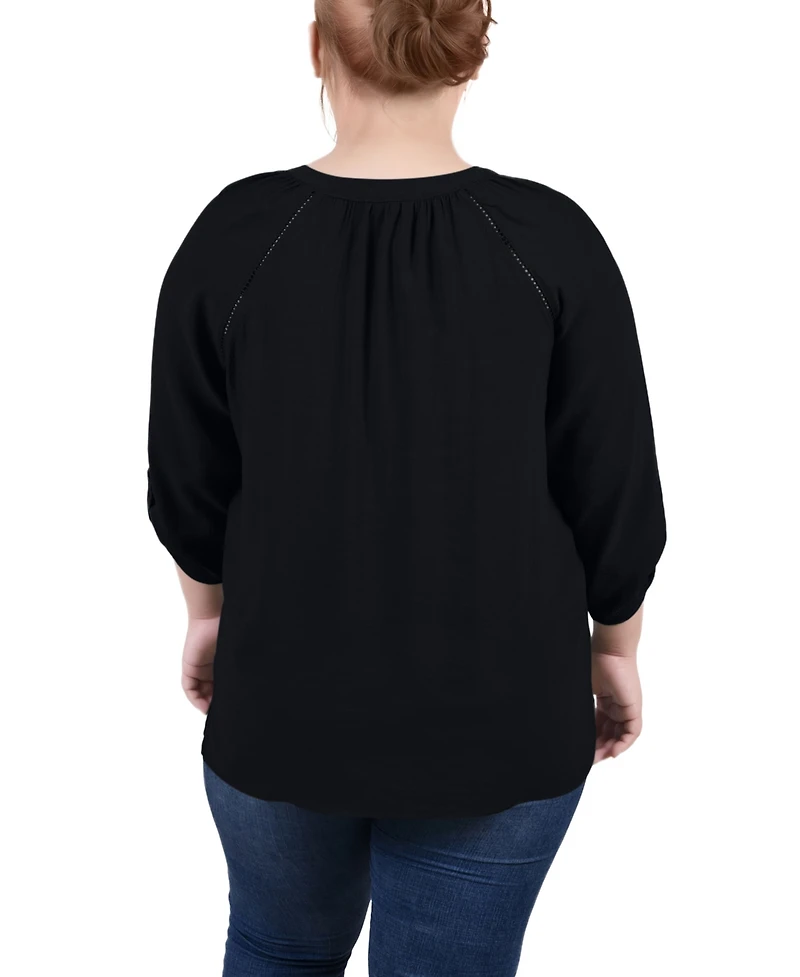 Ny Collection Plus Raglan Sleeve Split Neck Blouse