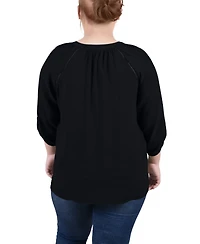 Ny Collection Plus Raglan Sleeve Split Neck Blouse