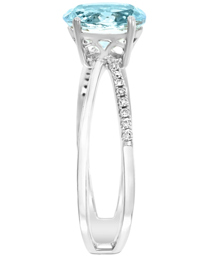Lali Jewels Aquamarine (1-1/10 ct. t.w.) & Diamond (1/20 ct. t.w.) Crisscross Ring in 14k White Gold