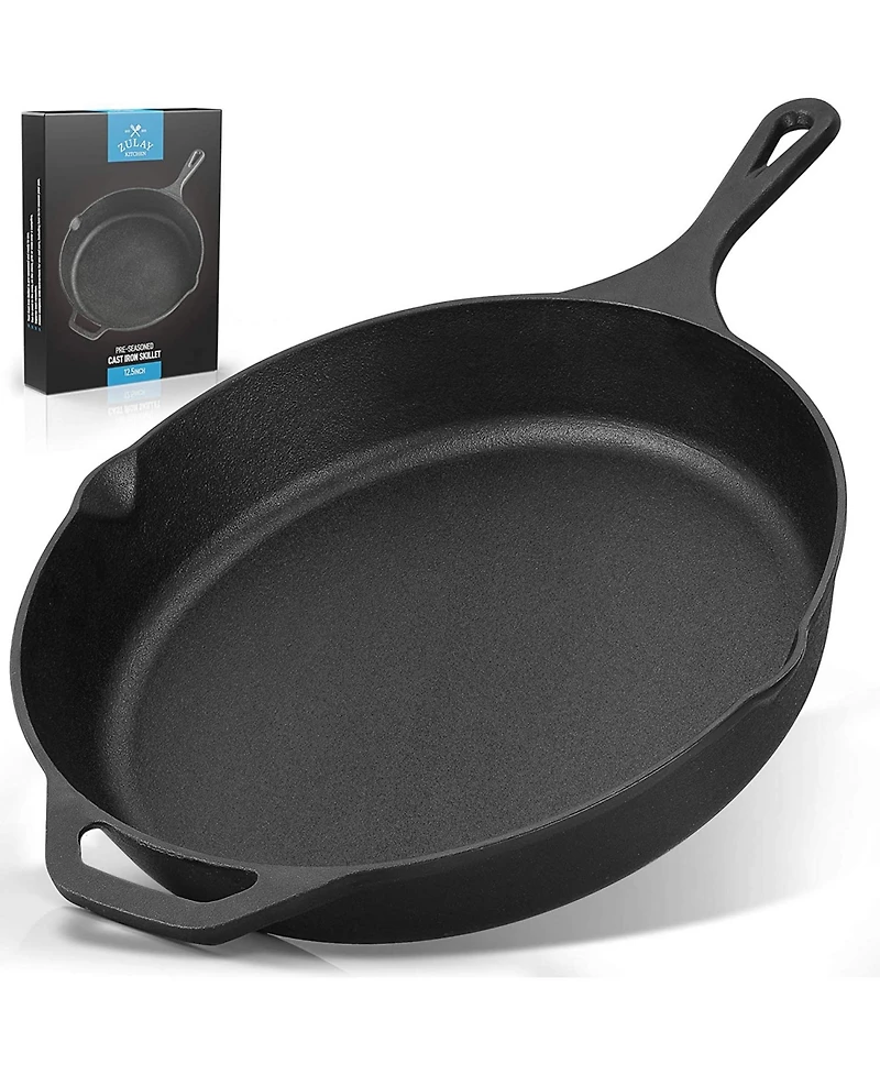 Heavy Duty Pre-Seasoned 12 Inch Iron Cast Skillet for Indoor & Outdoor Cooking - Grill, Stovetop, Induction, Oven & Campfire Safe