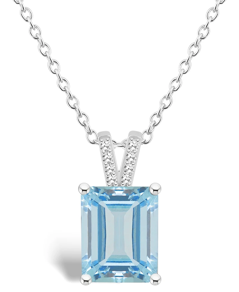 Macy's Women's Sky Blue Topaz (4-1/4 ct.t.w.) and Diamond Accent Pendant Necklace in Sterling Silver