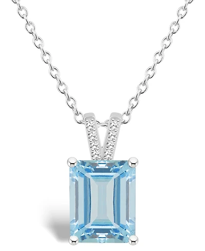 Macy's Women's Sky Blue Topaz (4-1/4 ct.t.w.) and Diamond Accent Pendant Necklace in Sterling Silver