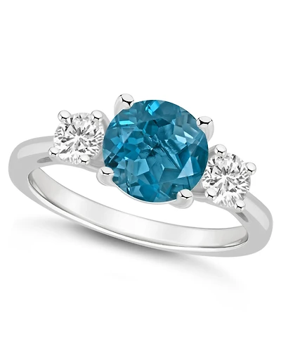 Macy's Women's London Blue Topaz (2-2/5 ct.t.w.) and White (2/3 3-Stone Ring Sterling Silver