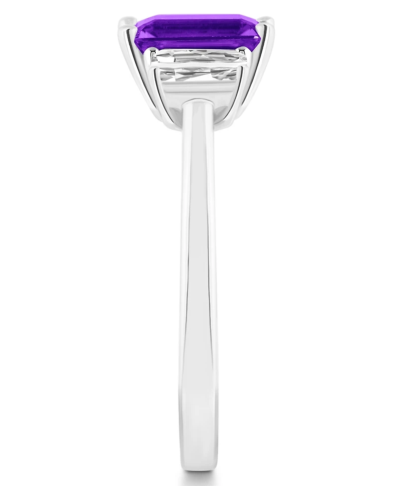 Macy's Women's Amethyst (1-3/5 ct.t.w.) and White Topaz (3/4 3-Stone Ring Sterling Silver