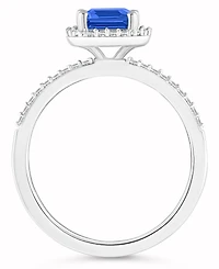 Macy's Lab-Grown Sapphire (2 ct. t.w.) and White (1/4 Halo Ring 10K Gold