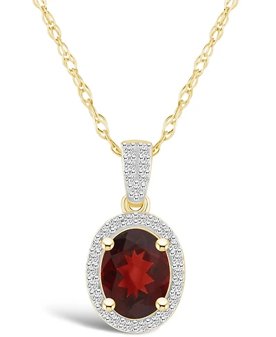 Macy's Garnet (1-1/2 ct. t.w.) and Lab Grown Sapphire (1/6 ct. t.w.) Halo Pendant Necklace in 10K Yellow Gold