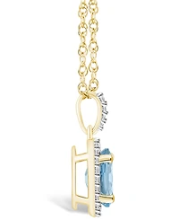 Lab Grown Spinel Aquamarine (1-1/4 ct. t.w.) and Lab Grown White Sapphire (1/6 ct. t.w.) Halo Pendant Necklace in 10K Yellow Gold