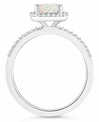Lab-Grown Opal (3/4 ct. t.w.) and Sapphire (1/4 Halo Ring 10K White Gold